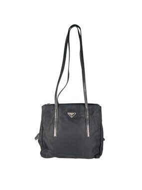 Prada Triangle Logo Tote Bag Nylon Black